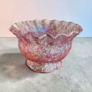 Vintage L.E. Smith Iridescent Pink Carnival Glass Bowl